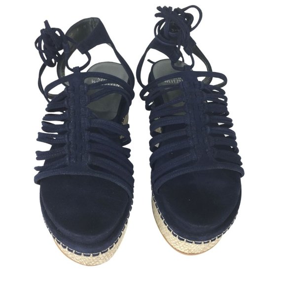 Stuart Weitzman Navy Lace-up Platform Sandals - Picture 9 of 13